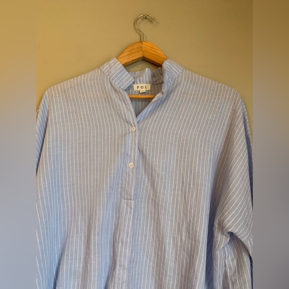 Pol popover blouse bohemian shirt pinstripe coastal grandma minimalist spring - Picture 4 of 8